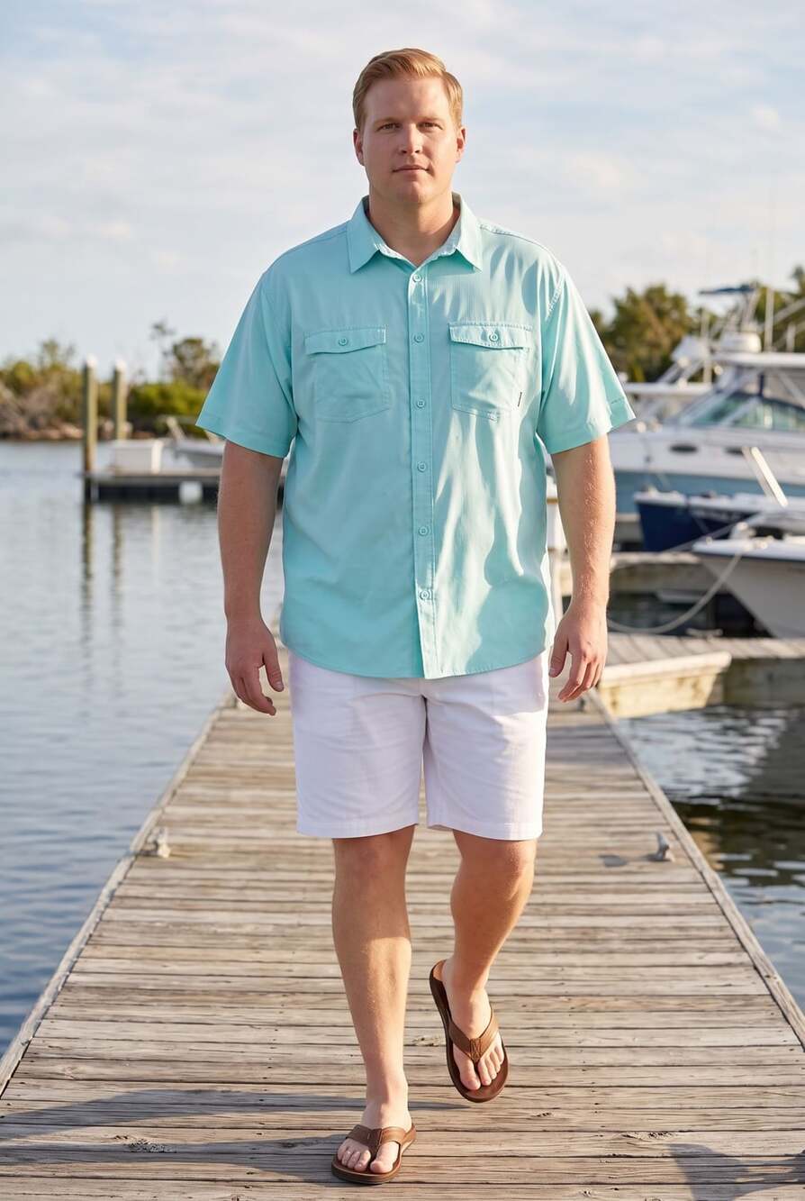 Columbia Sportswear Short Sleeve Fishing Shirt XXL/2TG Aqua Blue